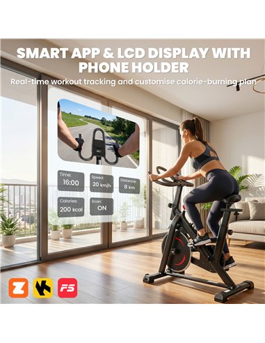SPORTNOW Exercise Bike, Indoor Stationary Bike with Smart APP, 0-100% Magnetic Resistance, Adjustable Seat & Handlebars