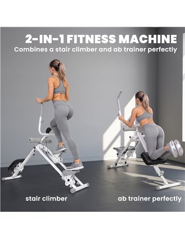SPORTNOW 2-in-1 Ab Machine and Stair Stepper, Foldable Ab Trainer and Climbing Machine with LCD Monitor for Home Gym, White