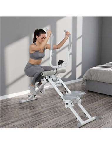 SPORTNOW 2-in-1 Ab Machine and Stair Stepper, Foldable Ab Trainer and Climbing Machine with LCD Monitor for Home Gym, White
