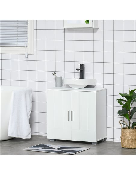 Kleankin Pedestal Under Sink Cabinet with Double Doors, Adjustable Shelf, White - pic 21310 | FastDaddyshop