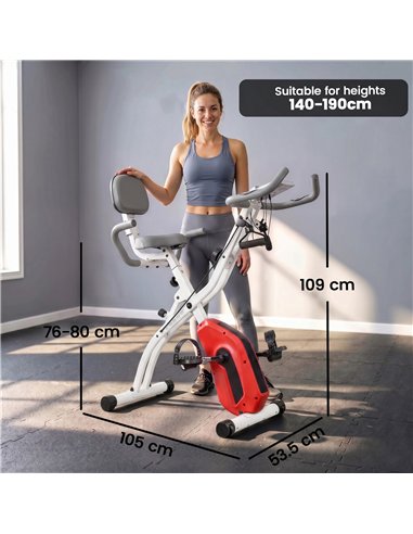 SPORTNOW 4-In-1 Folding Exercise Bike with Resistance Bands, Bluetooth App, 8-Level Magnetic Resistance, LCD Display, Orange