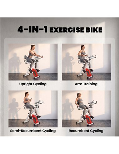 SPORTNOW 4-In-1 Folding Exercise Bike with Resistance Bands, Bluetooth App, 8-Level Magnetic Resistance, LCD Display, Orange