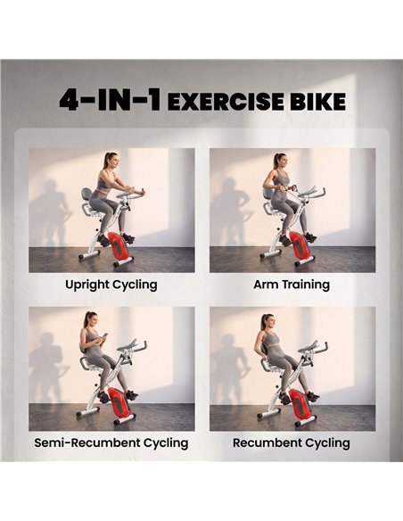 SPORTNOW 4-In-1 Folding Exercise Bike with Resistance Bands, Bluetooth App, 8-Level Magnetic Resistance, LCD Display, Orange - pic 213112 | FastDaddyshop