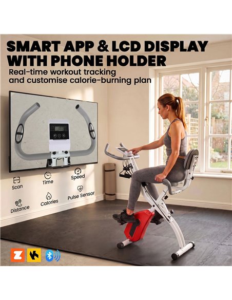 SPORTNOW 4-In-1 Folding Exercise Bike with Resistance Bands, Bluetooth App, 8-Level Magnetic Resistance, LCD Display, Orange - pic 213113 | FastDaddyshop