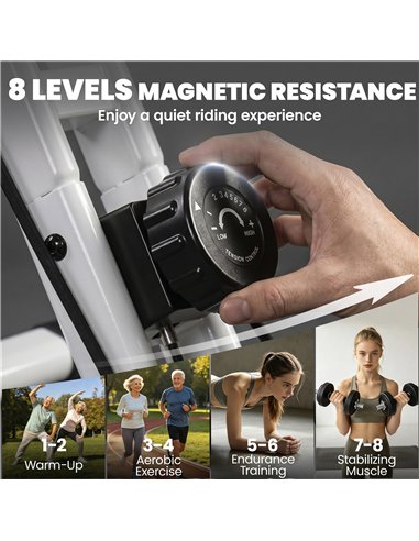 SPORTNOW 4-In-1 Folding Exercise Bike with Resistance Bands, Bluetooth App, 8-Level Magnetic Resistance, LCD Display, Orange