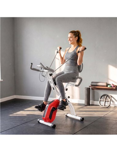 SPORTNOW 4-In-1 Folding Exercise Bike with Resistance Bands, Bluetooth App, 8-Level Magnetic Resistance, LCD Display, Orange