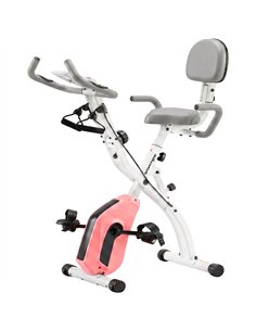 SPORTNOW 4-In-1 Folding Exercise Bike with Resistance Bands, Bluetooth App, 8-Level Magnetic Resistance, LCD Display, Pink