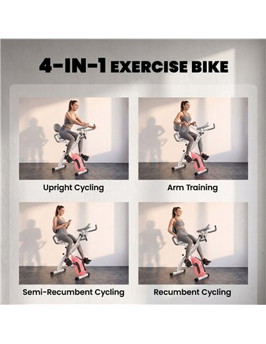 SPORTNOW 4-In-1 Folding Exercise Bike with Resistance Bands, Bluetooth App, 8-Level Magnetic Resistance, LCD Display, Pink