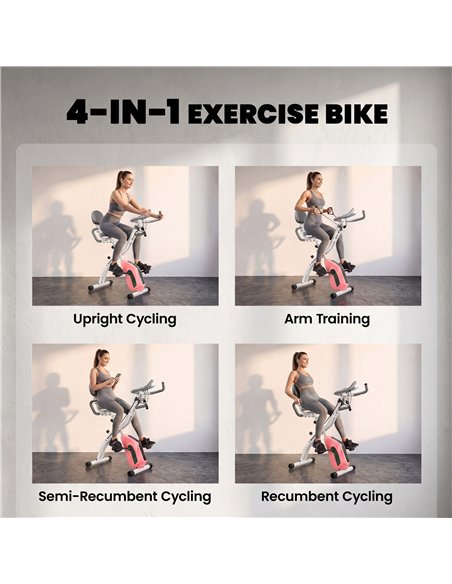 SPORTNOW 4-In-1 Folding Exercise Bike with Resistance Bands, Bluetooth App, 8-Level Magnetic Resistance, LCD Display, Pink - pic 213121 | FastDaddyshop