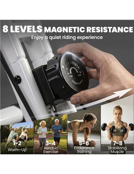 SPORTNOW 4-In-1 Folding Exercise Bike with Resistance Bands, Bluetooth App, 8-Level Magnetic Resistance, LCD Display, Pink - pic 213123 | FastDaddyshop