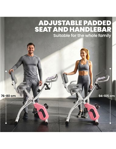 SPORTNOW 4-In-1 Folding Exercise Bike with Resistance Bands, Bluetooth App, 8-Level Magnetic Resistance, LCD Display, Pink