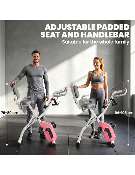 SPORTNOW 4-In-1 Folding Exercise Bike with Resistance Bands, Bluetooth App, 8-Level Magnetic Resistance, LCD Display, Pink - pic 213124 | FastDaddyshop