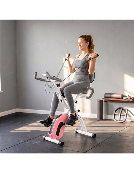 SPORTNOW 4-In-1 Folding Exercise Bike with Resistance Bands, Bluetooth App, 8-Level Magnetic Resistance, LCD Display, Pink - pic 213126 | FastDaddyshop