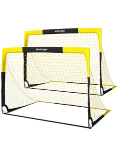 SPORTNOW Set of 2 Pop Up Football Goal, Portable Folding Football Net with Carry Bag, 8 U-Shaped Ground Stakes, Fibreglass Pole