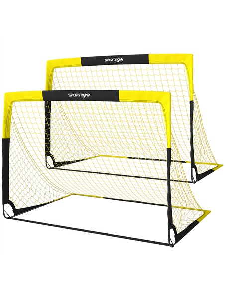 SPORTNOW Set of 2 Pop Up Football Goal, Portable Folding Football Net with Carry Bag, 8 U-Shaped Ground Stakes, Fibreglass Pole - pic 213127 | FastDaddyshop