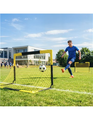 SPORTNOW Set of 2 Pop Up Football Goal, Portable Folding Football Net with Carry Bag, 8 U-Shaped Ground Stakes, Fibreglass Pole