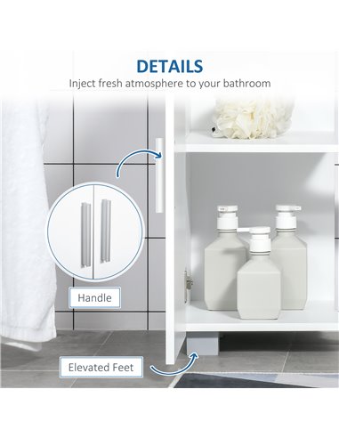 Kleankin Pedestal Under Sink Cabinet, Modern Bathroom Vanity Unit, Storage Cupboard with Double Doors, Adjustable Shelf, White