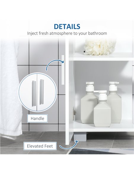 Kleankin Pedestal Under Sink Cabinet, Modern Bathroom Vanity Unit, Storage Cupboard with Double Doors, Adjustable Shelf, White - pic 21314 | FastDaddyshop