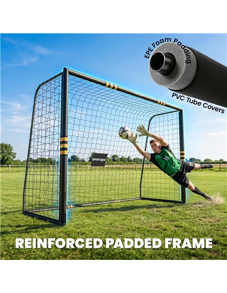 SPORTNOW Football Goal, 10 x 6.5ft Football Net with Ground Stakes, EPE Foam Padding and Metal Frame, Easy Assembly, Yellow - pic 213140 | FastDaddyshop