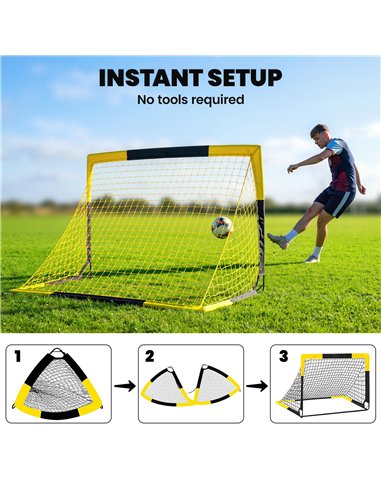 SPORTNOW Pop Up Football Goal, Portable Folding Football Net with Carry Bag, 4 U-Shaped Ground Stakes, Fibreglass Pole