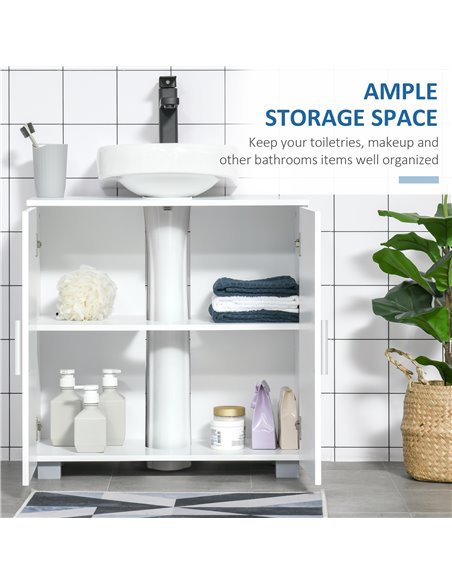 Kleankin Pedestal Under Sink Cabinet, Modern Bathroom Vanity Unit, Storage Cupboard with Double Doors, Adjustable Shelf, White - pic 21315 | FastDaddyshop