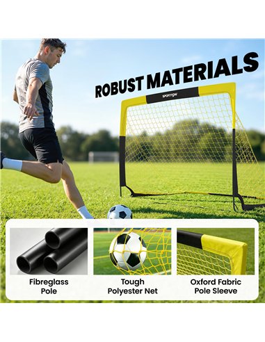 SPORTNOW Pop Up Football Goal, Portable Folding Football Net with Carry Bag, 4 U-Shaped Ground Stakes, Fibreglass Pole