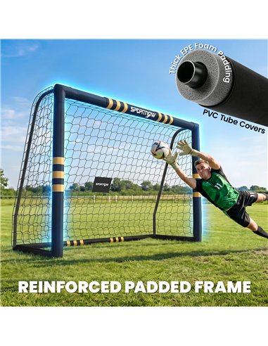 SPORTNOW Football Goal, 8 x 5ft Portable Football Net with EPE Foam Padding, PVC Tube Covers Ground Stakes and Metal Frame
