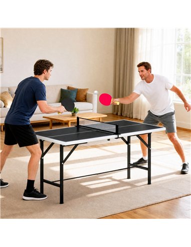 SPORTNOW 5ft Mid-Size Table Tennis Table, Ping Pong Table with Net, 2 Table Tennis Paddles and 3 Balls for Indoor Game, Black