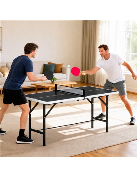 SPORTNOW 5ft Mid-Size Table Tennis Table, Ping Pong Table with Net, 2 Table Tennis Paddles and 3 Balls for Indoor Game, Black - pic 213173 | FastDaddyshop