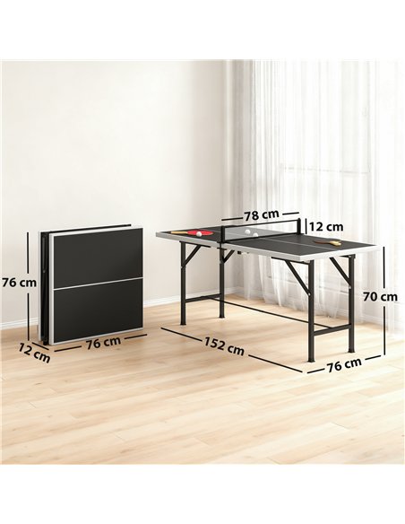 SPORTNOW 5ft Mid-Size Table Tennis Table, Ping Pong Table with Net, 2 Table Tennis Paddles and 3 Balls for Indoor Game, Black - pic 213174 | FastDaddyshop
