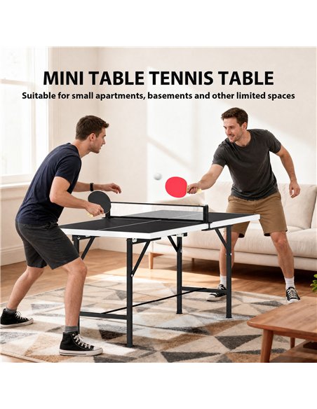 SPORTNOW 5ft Mid-Size Table Tennis Table, Ping Pong Table with Net, 2 Table Tennis Paddles and 3 Balls for Indoor Game, Black - pic 213175 | FastDaddyshop