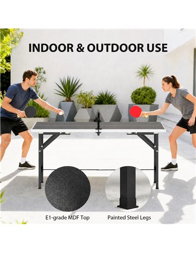 SPORTNOW 5ft Mid-Size Table Tennis Table, Ping Pong Table with Net, 2 Table Tennis Paddles and 3 Balls for Indoor Game, Black