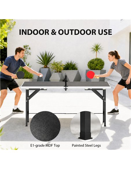 SPORTNOW 5ft Mid-Size Table Tennis Table, Ping Pong Table with Net, 2 Table Tennis Paddles and 3 Balls for Indoor Game, Black - pic 213177 | FastDaddyshop