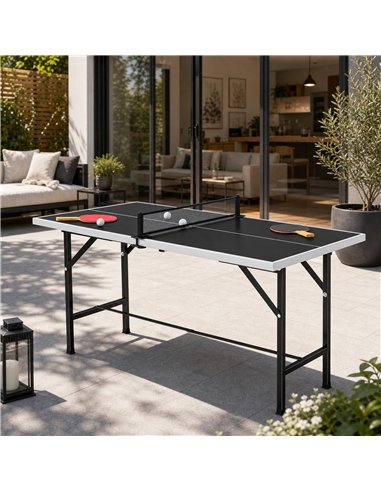 SPORTNOW 5ft Mid-Size Table Tennis Table, Ping Pong Table with Net, 2 Table Tennis Paddles and 3 Balls for Indoor Game, Black