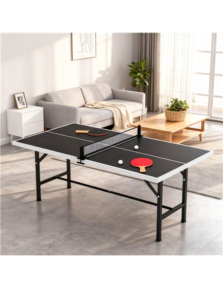 SPORTNOW 5ft Mid-Size Table Tennis Table, Ping Pong Table with Net, 2 Table Tennis Paddles and 3 Balls for Indoor Game, Black - pic 213180 | FastDaddyshop
