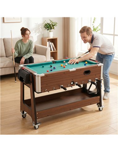 SPORTNOW 3 in 1 Multi Game Table, 3.4ft Reversible Air Hockey Pool Football Games Table with Lockable Wheels, Storage Shelf