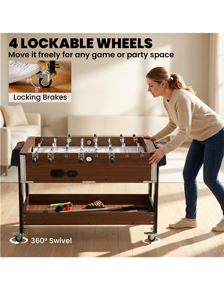 SPORTNOW 3 in 1 Multi Game Table, 3.4ft Reversible Air Hockey Pool Football Games Table with Lockable Wheels, Storage Shelf - pic 213185 | FastDaddyshop