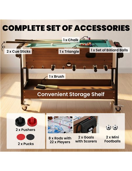 SPORTNOW 3 in 1 Multi Game Table, 3.4ft Reversible Air Hockey Pool Football Games Table with Lockable Wheels, Storage Shelf - pic 213186 | FastDaddyshop