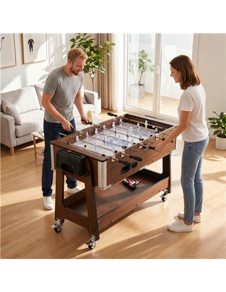 SPORTNOW 3 in 1 Multi Game Table, 3.4ft Reversible Air Hockey Pool Football Games Table with Lockable Wheels, Storage Shelf - pic 213188 | FastDaddyshop