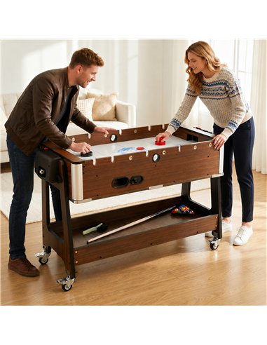 SPORTNOW 3 in 1 Multi Game Table, 3.4ft Reversible Air Hockey Pool Football Games Table with Lockable Wheels, Storage Shelf