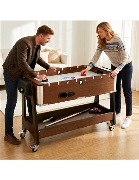SPORTNOW 3 in 1 Multi Game Table, 3.4ft Reversible Air Hockey Pool Football Games Table with Lockable Wheels, Storage Shelf - pic 213189 | FastDaddyshop