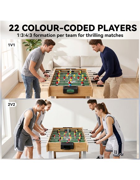 SPORTNOW 4ft Table Football, Foosball Game Table with 22 Players, 2 Balls and Manual Scorers for Family, Natural Wood Finish - pic 213194 | FastDaddyshop