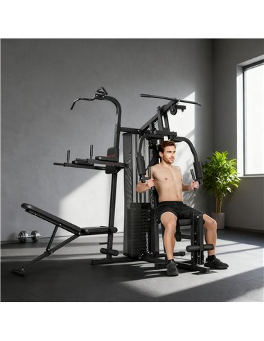 SPORTNOW All-in-One Home Gym Machine, Multifunctional Power Cage with 69 kg Weight Stack and Pulley System, Black