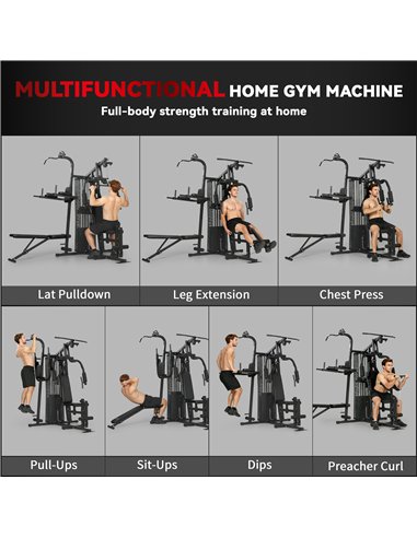 SPORTNOW All-in-One Home Gym Machine, Multifunctional Power Cage with 69 kg Weight Stack and Pulley System, Black