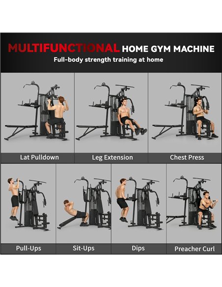 SPORTNOW All-in-One Home Gym Machine, Multifunctional Power Cage with 69 kg Weight Stack and Pulley System, Black - pic 213202 | FastDaddyshop