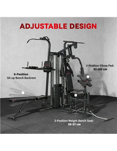 SPORTNOW All-in-One Home Gym Machine, Multifunctional Power Cage with 69 kg Weight Stack and Pulley System, Black