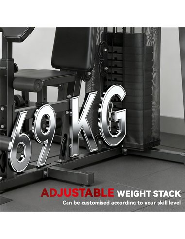 SPORTNOW All-in-One Home Gym Machine, Multifunctional Power Cage with 69 kg Weight Stack and Pulley System, Black