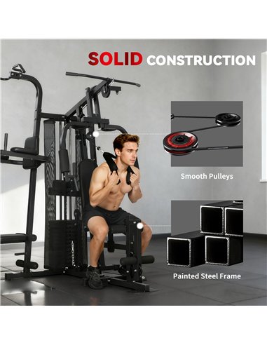 SPORTNOW All-in-One Home Gym Machine, Multifunctional Power Cage with 69 kg Weight Stack and Pulley System, Black