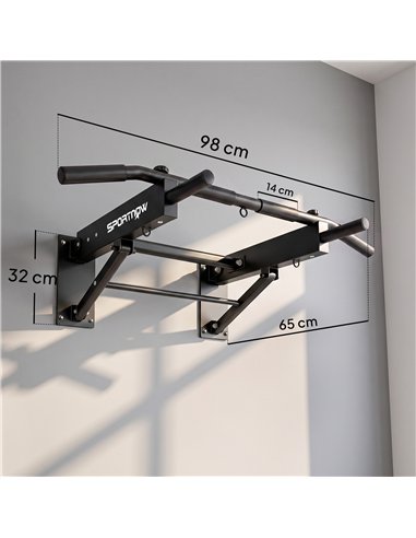 SPORTNOW Pull Up Bar Wall Mounted Chin Up Bar with Folding Design, 3 Hooks for Resistance Bands, Supports up to 120 kg, Black