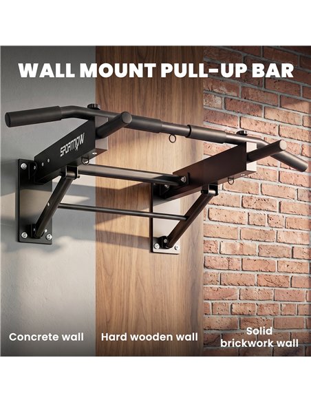SPORTNOW Pull Up Bar Wall Mounted Chin Up Bar with Folding Design, 3 Hooks for Resistance Bands, Supports up to 120 kg, Black - pic 213229 | FastDaddyshop